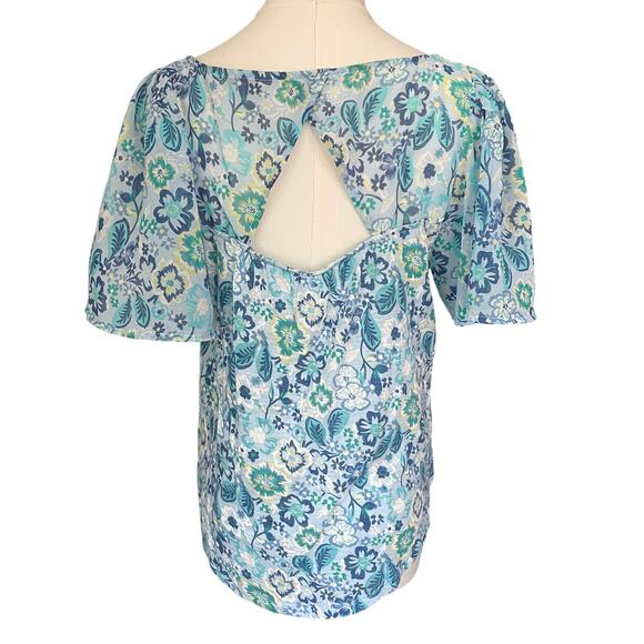 Lucky Brand Womens Gauzy Floral Top Fairycore Floral Flutter Sheer Size Medium - Picture 3 of 7